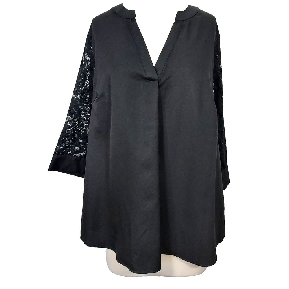 SHEIN Curve Top Black Lace Sleeve V Neck Blouse Shirt Womens Size 4XL Flowy